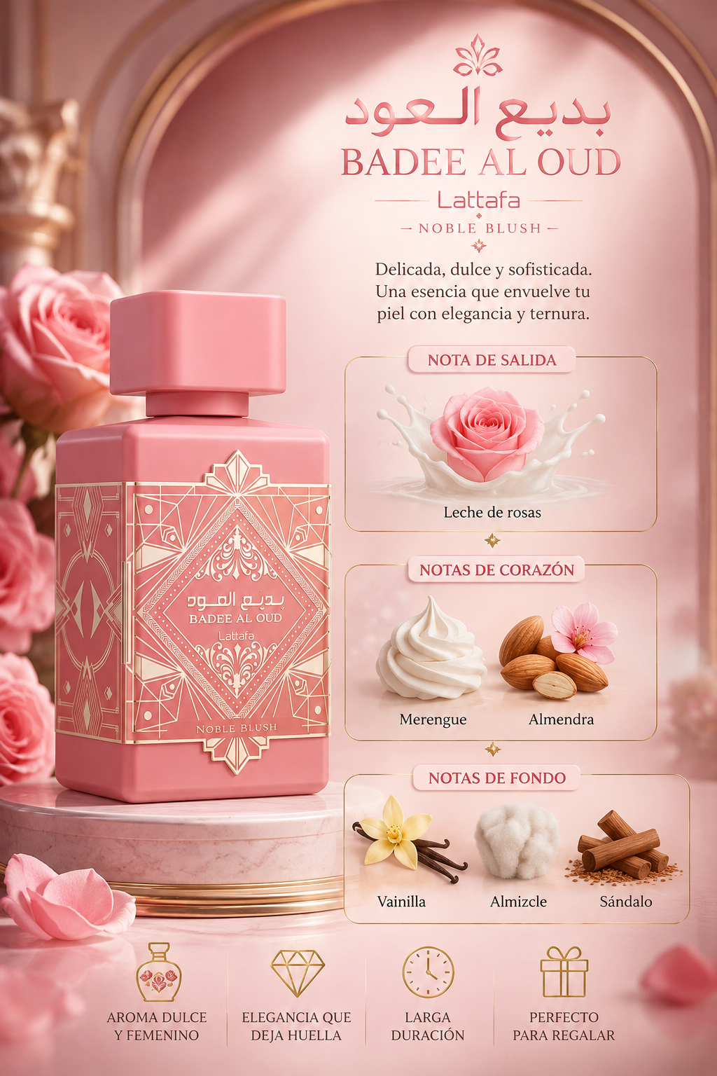 Badee Al Oud Noble Blush Lattafa, Mujer, 100ml