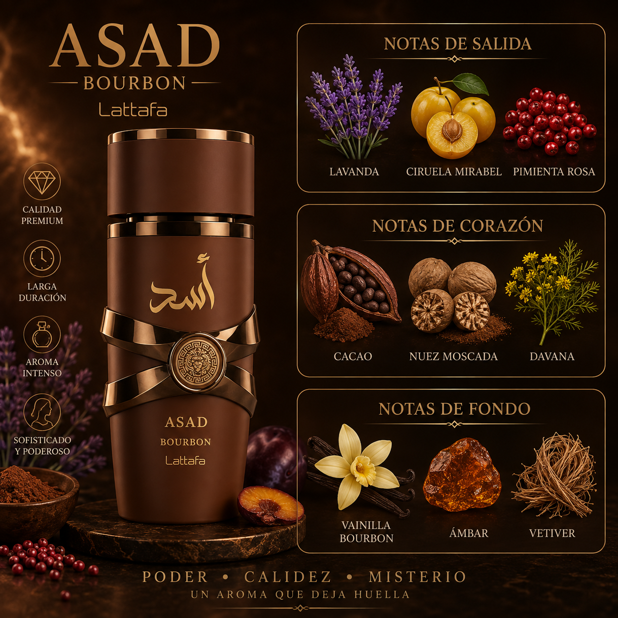 Asad Bourbon Lattafa, Eau de Parfum, Hombre, 100ml