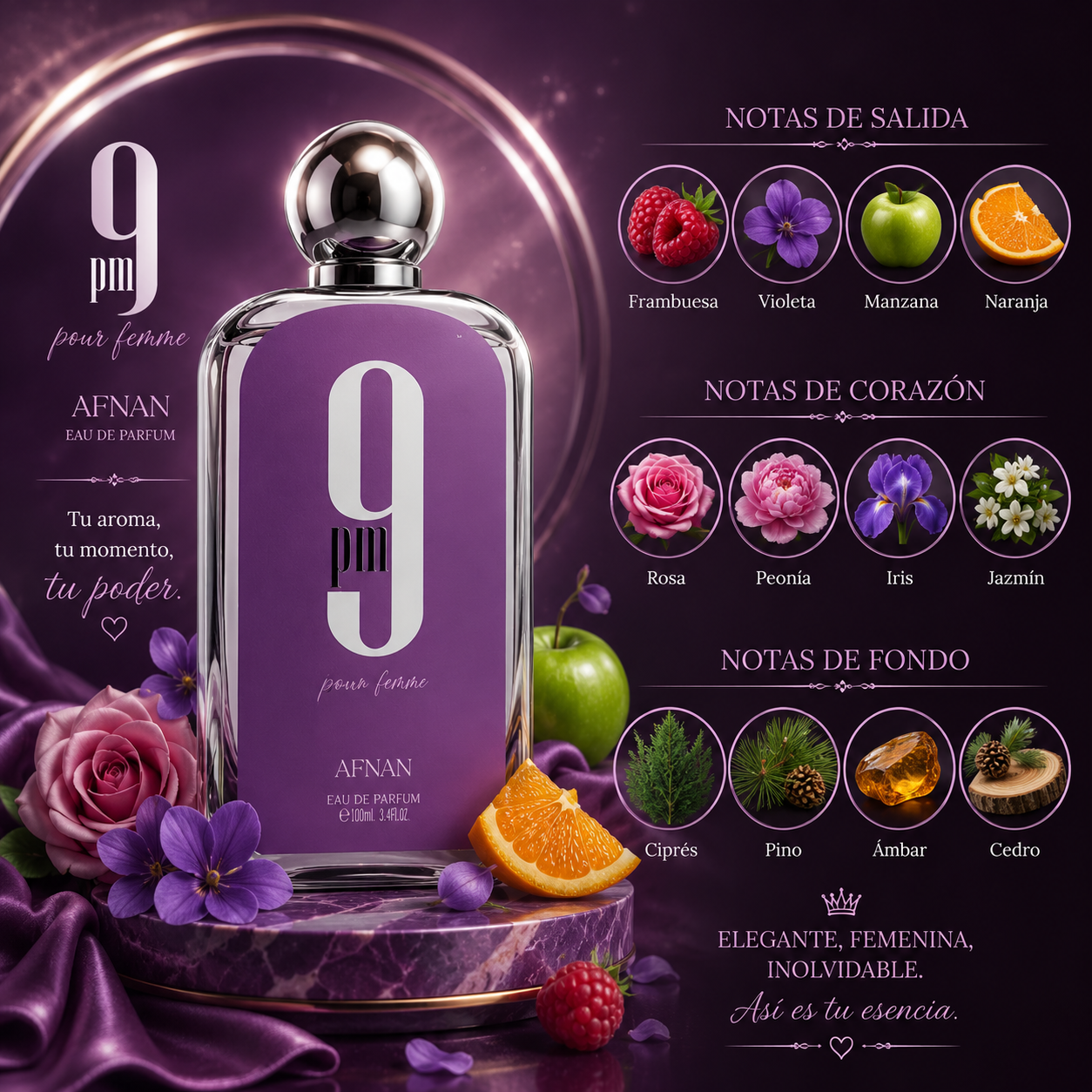 9 PM Pour Femme, Afnan, Eau de Parfum, Unisex, 100ml