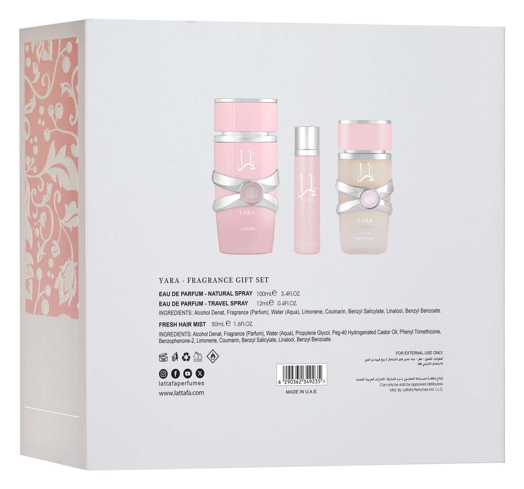 Set Yara Rosa de Regalo 100ml, 12ml, Bruma para el Canello, Lattafa, Women