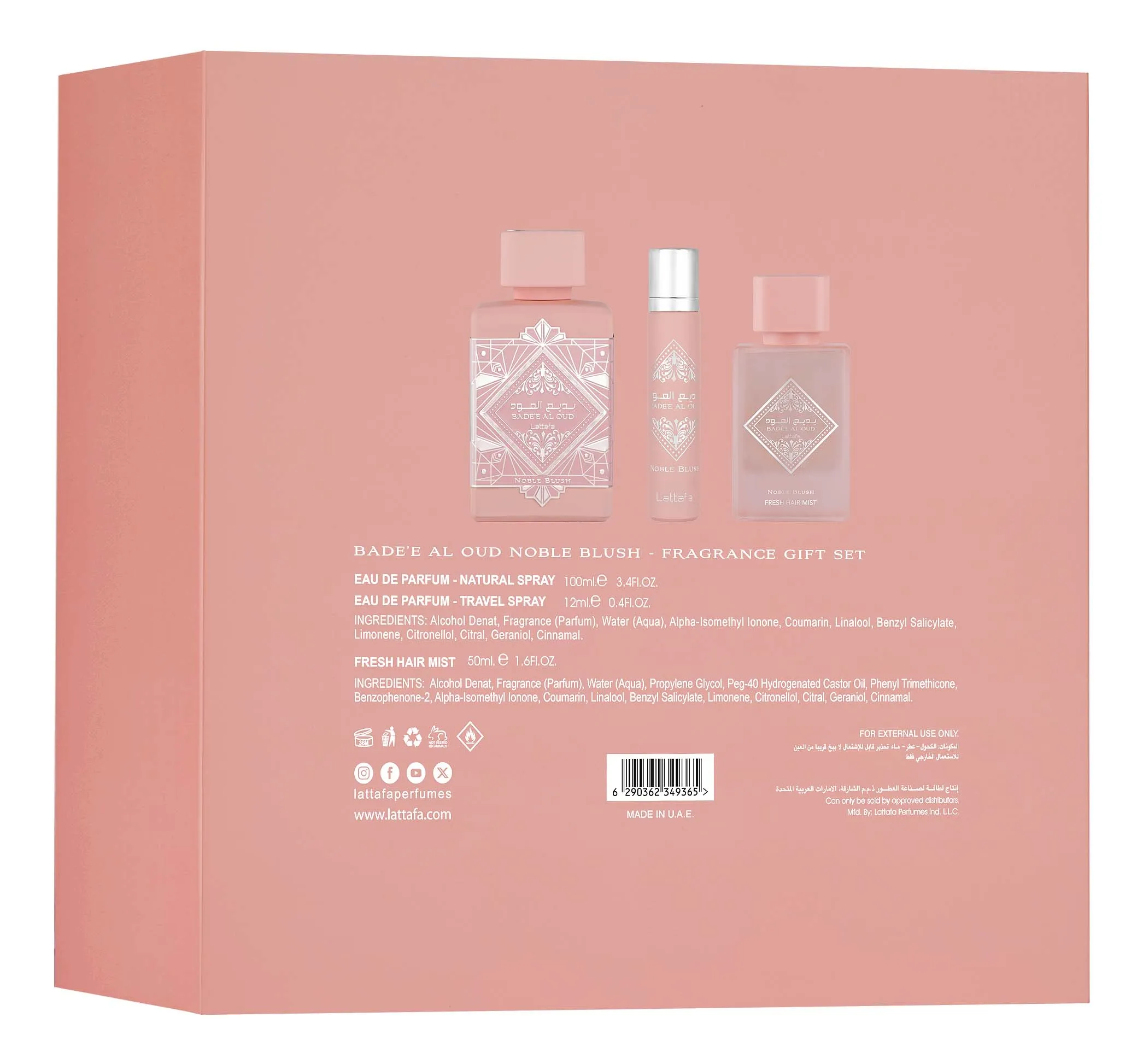Set Badee AI Oud Noble Blush 100ml, 12ml, Bruma para el Cabello, Women