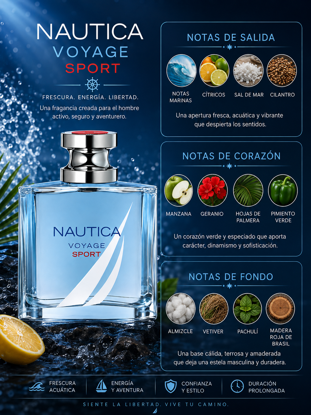 Voyage Sport, Nautica, Eau de Toilette, Hombre, 100ml