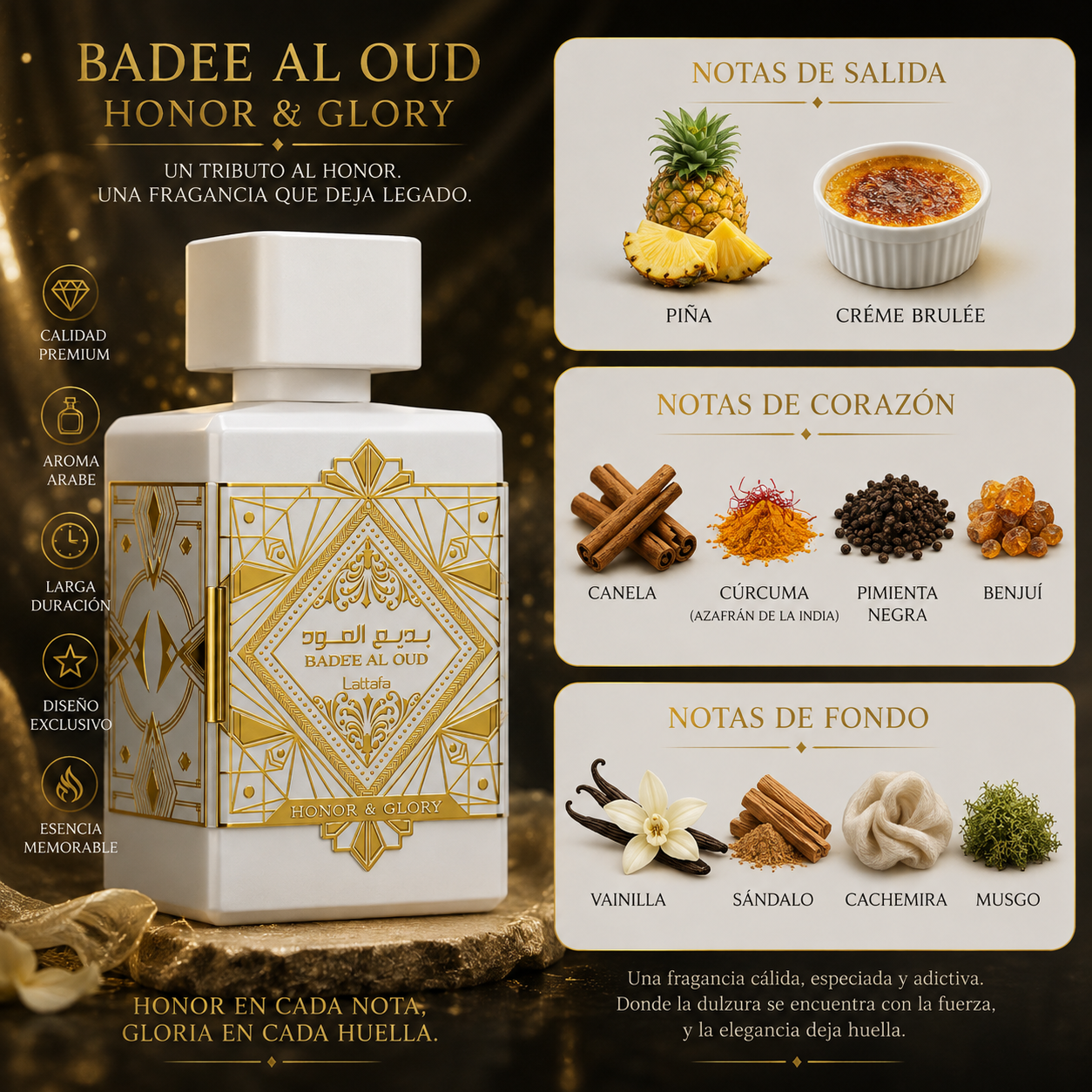 Badee AI Oud Honor y Glory, Lattafa, Eau de Parfum, Unisex, 100ml