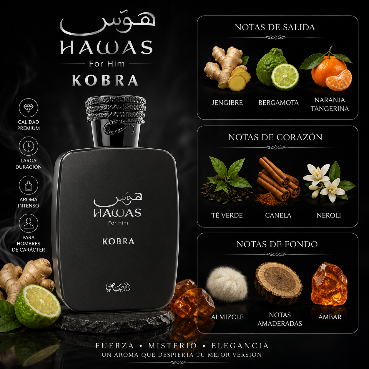 Hawas Kobra, Rasasi, Eau de Parfum, Hombre, 100ml