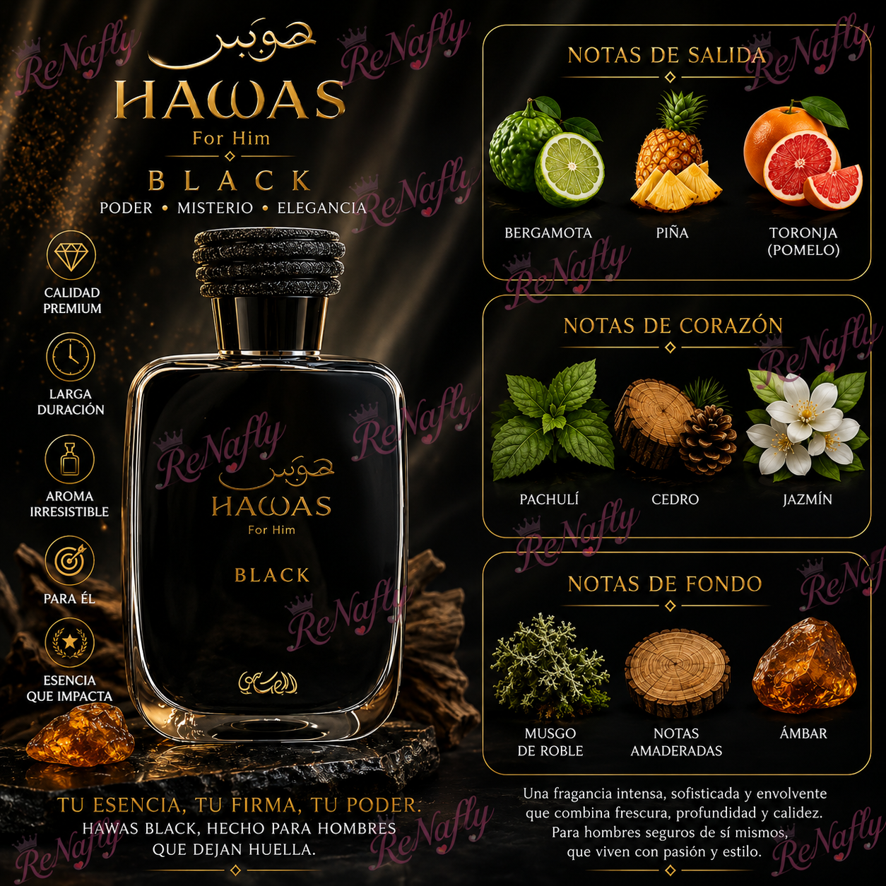Hawas Black, Rasasi, Eau de Parfum, Hombre, 100ml