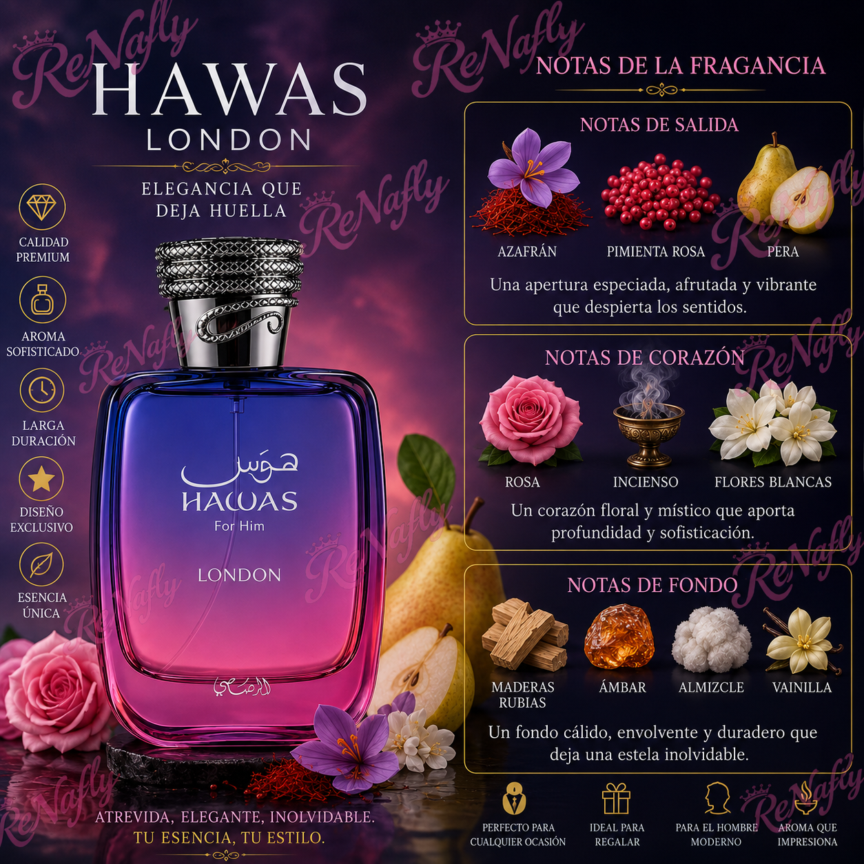 Hawas London, Rasasi, Eau de Parfum, Hombre, 100ml