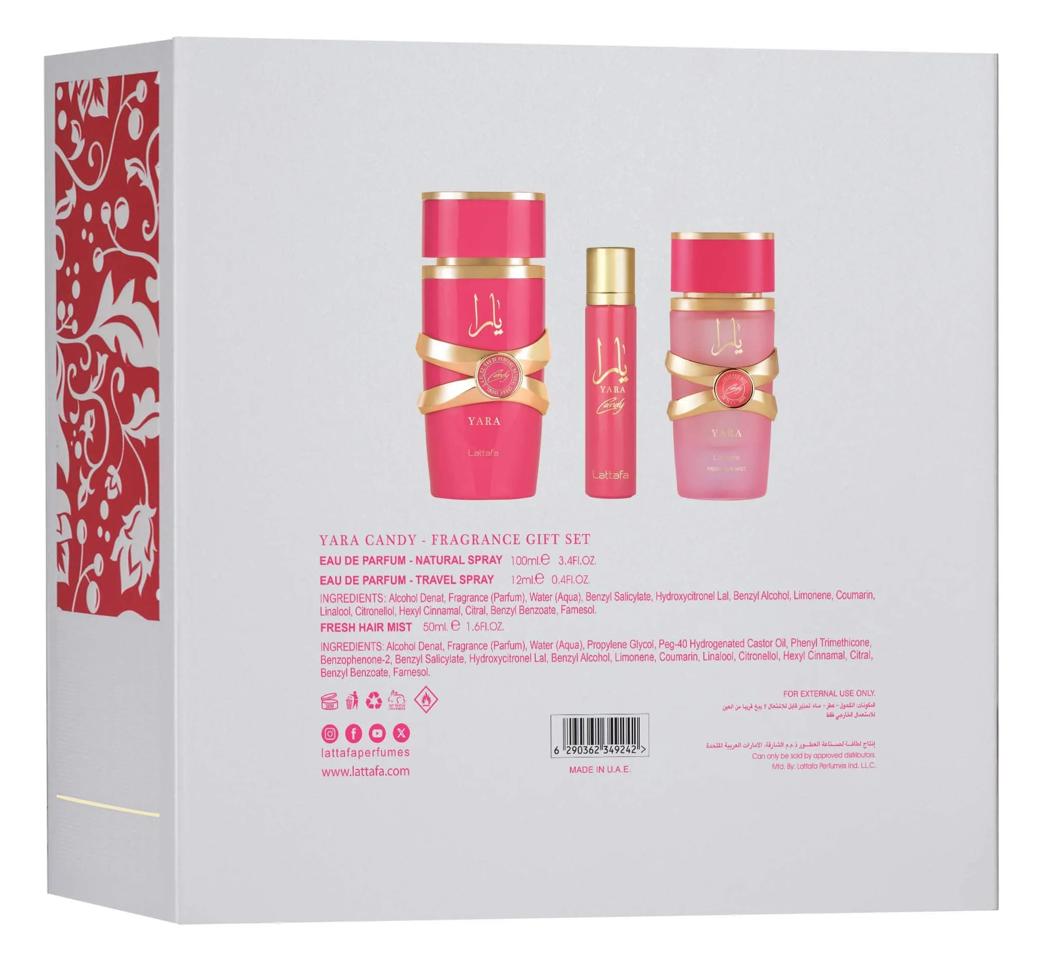 Set Yara Candy, Lattafa, Eau De Parfum, Mujer, 3 Pcs