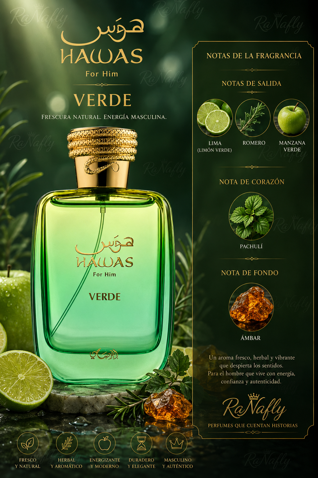 Hawas Verde, Rasasi, Eau de Parfum, Hombre, 100ml