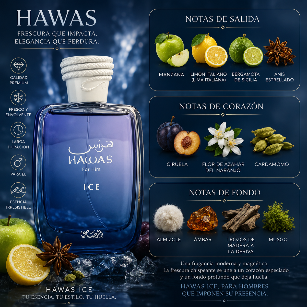 Hawas ice, Rasasi, Eau de Parfum, Hombre, 100ml