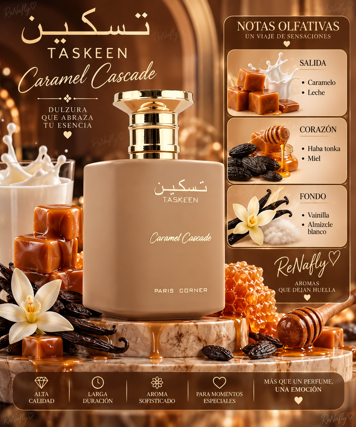 Taskeen Caramel Cascade, Paris Corner, Eau de Parfum, Unisex, 100ml