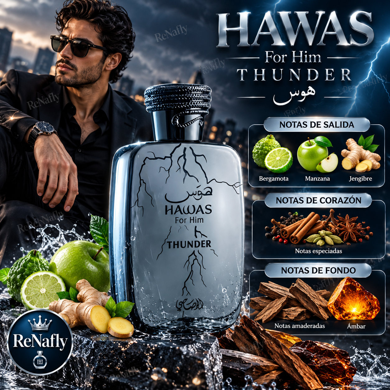 Hawas Thunder, Rasasi, Eau de Parfum, Hombre, 100ml