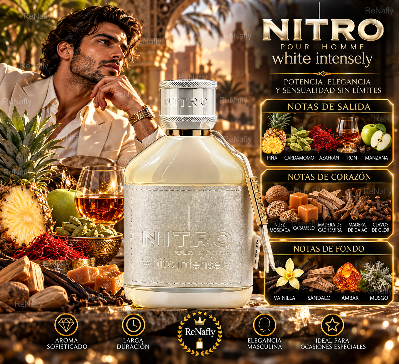 Nitro white Intensely, Dumont, Extracto de Parfum, Hombre, 100ml