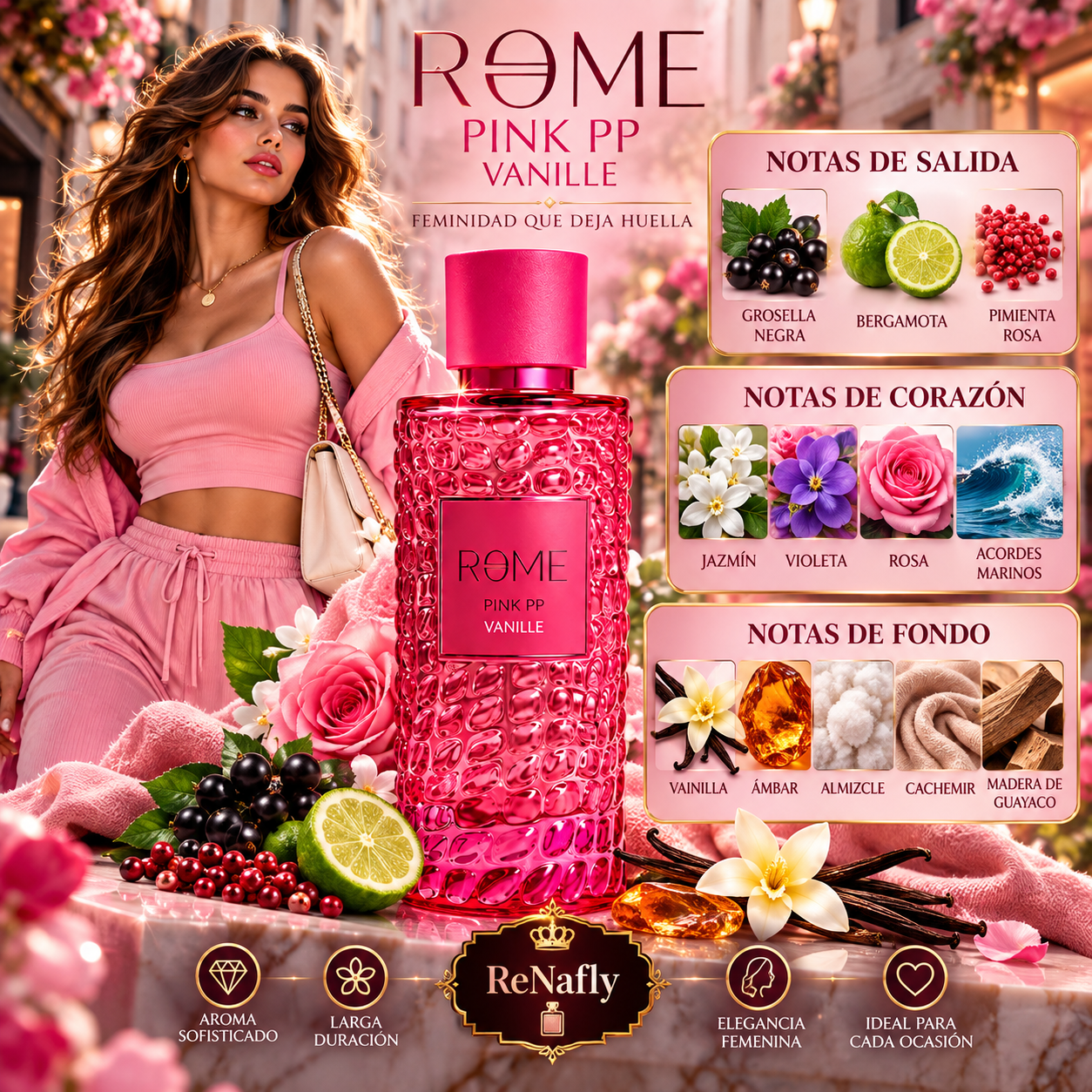 Rome Pink Vanille, Bharara, Eau de Parfum, Mujer, 100ml